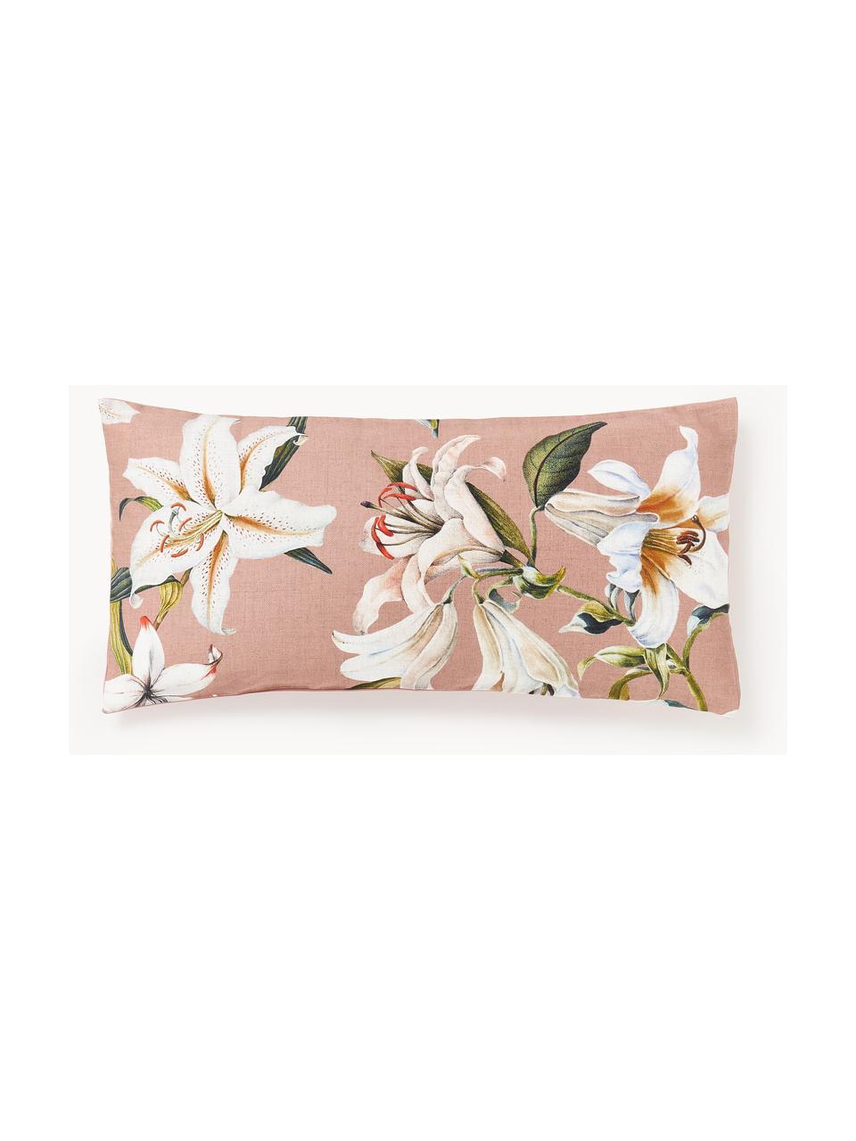 Poszewka na poduszkę z satyny bawełnianej Flori, Brudny różowy, wielobarwny, S 40 x D 80 cm