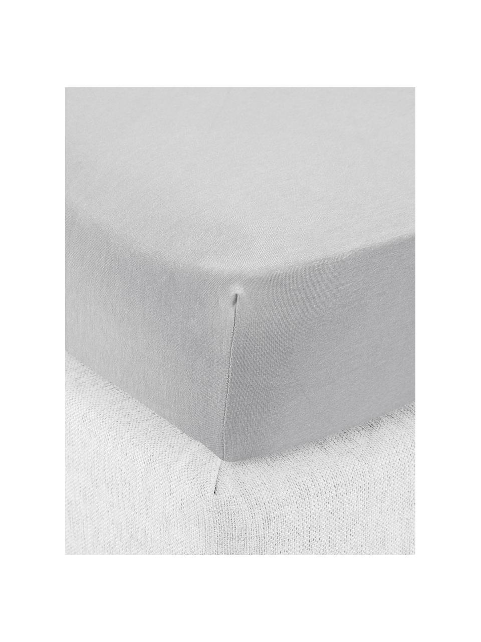 Drap-housse en jersey élasthanne pour surmatelas Lara, 95 % coton, 5 % élasthanne, Gris clair, larg. 95 x long. 200 cm, haut. 15 cm