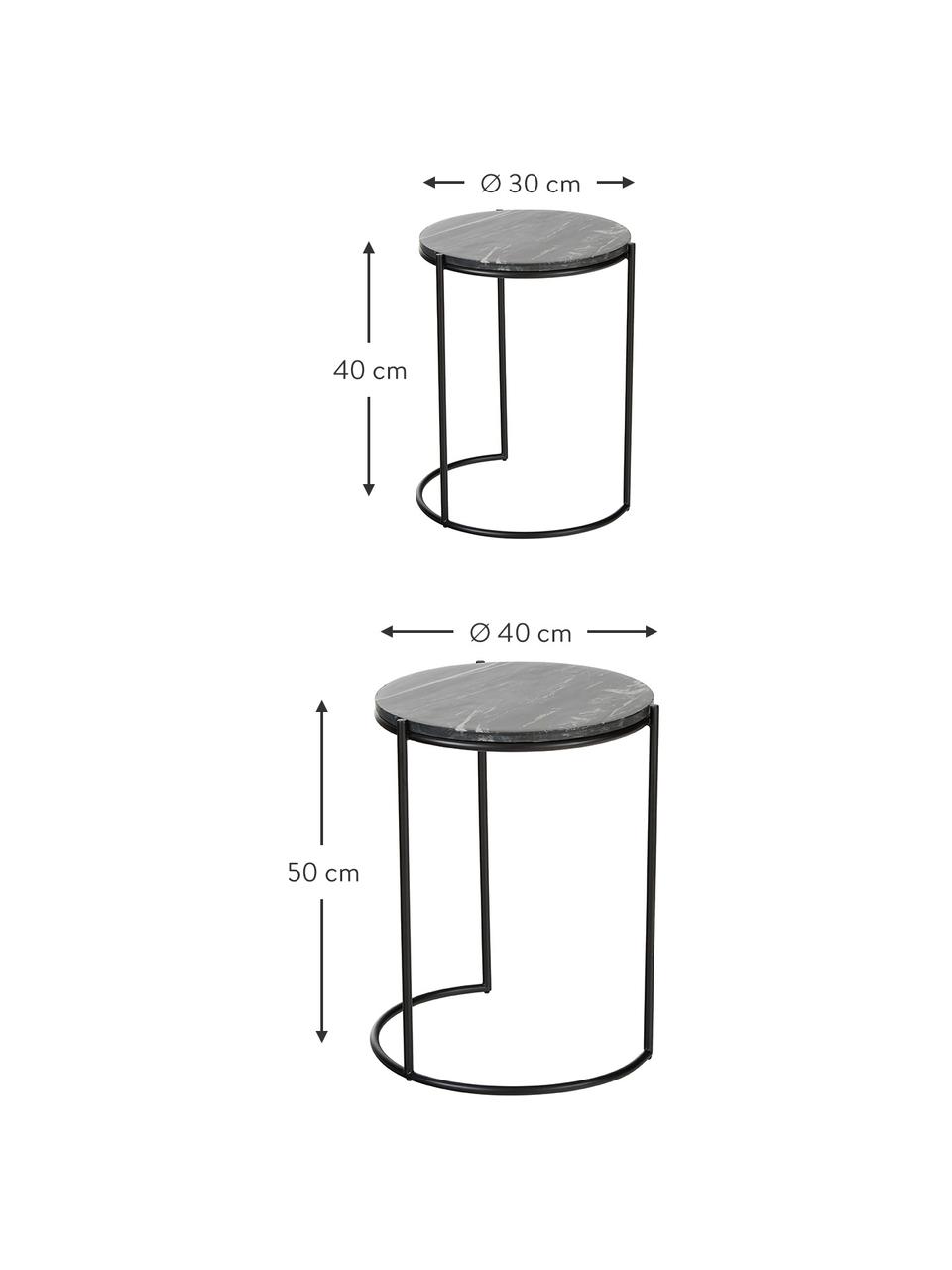 Tables gigognes en marbre Ella, 2 élém., Noir, marbré, noir, Lot de différentes tailles