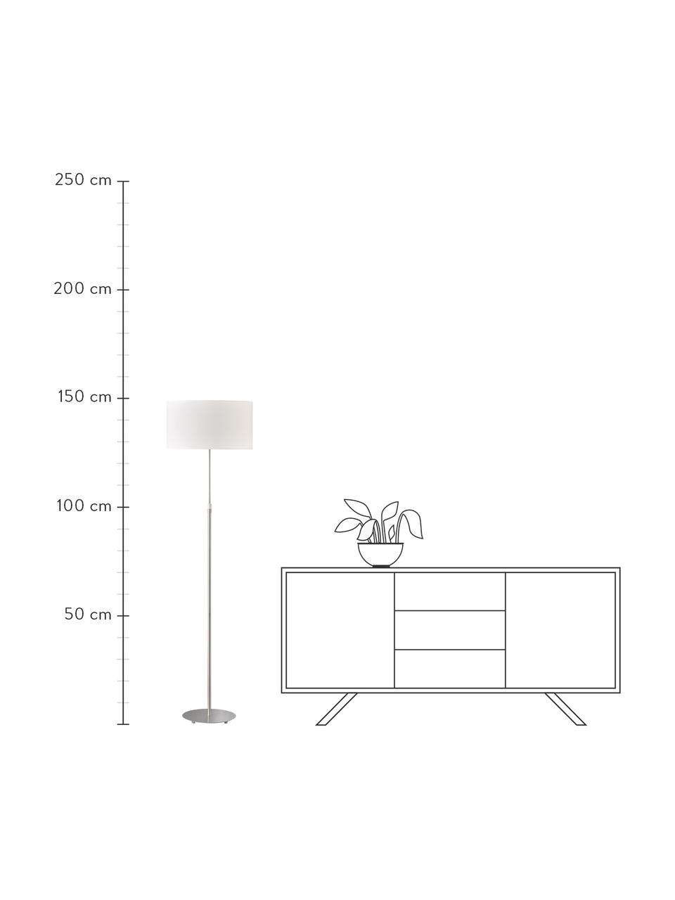 Klassieke vloerlamp Pina in wit, Lampenkap: stof (sits), Lampvoet: metaal, Wit, zilverkleurig, Ø 40 x H 150 cm