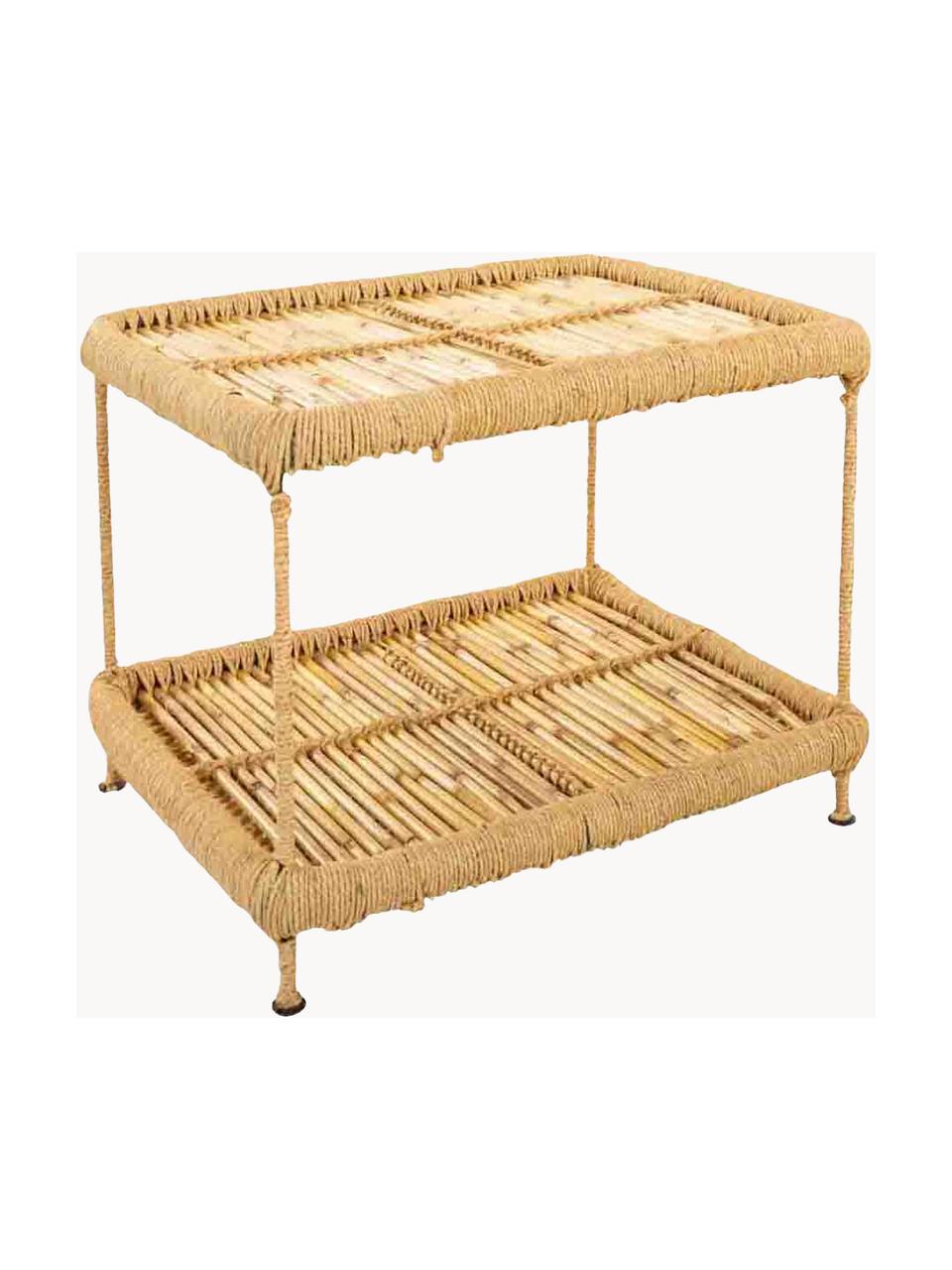 Tavolino da esterno in bambù Ariadna, Ripiani: legno di bambù, corda, Gambe: metallo, Legno di bambù, Larg. 49 x Alt. 38 cm