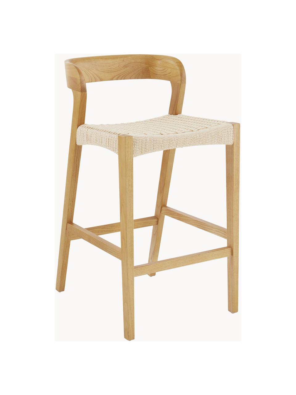 Tabouret de bar avec tressage Vikdalen, Beige clair, bois d'orme, larg. 45 x haut. 87 cm