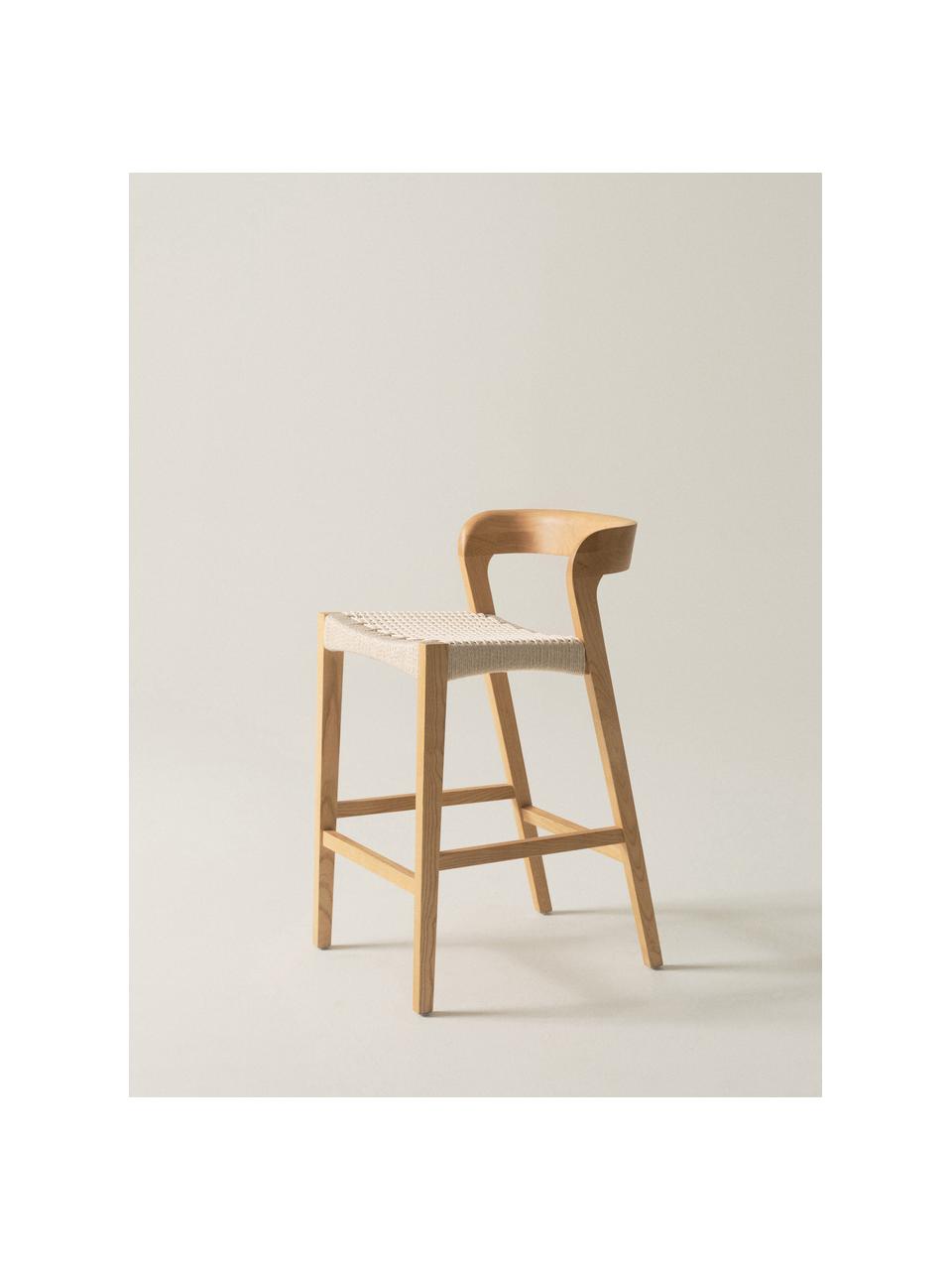 Tabouret de bar avec tressage Vikdalen, Beige clair, bois d'orme, larg. 45 x haut. 87 cm