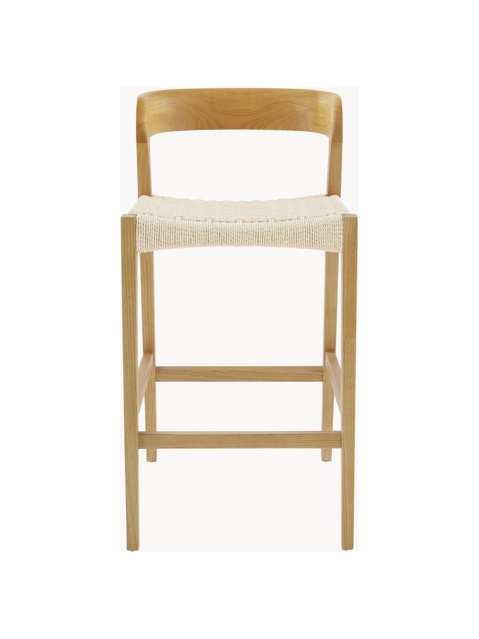 Tabouret de bar avec tressage Vikdalen, Beige clair, bois d'orme, larg. 45 x haut. 87 cm