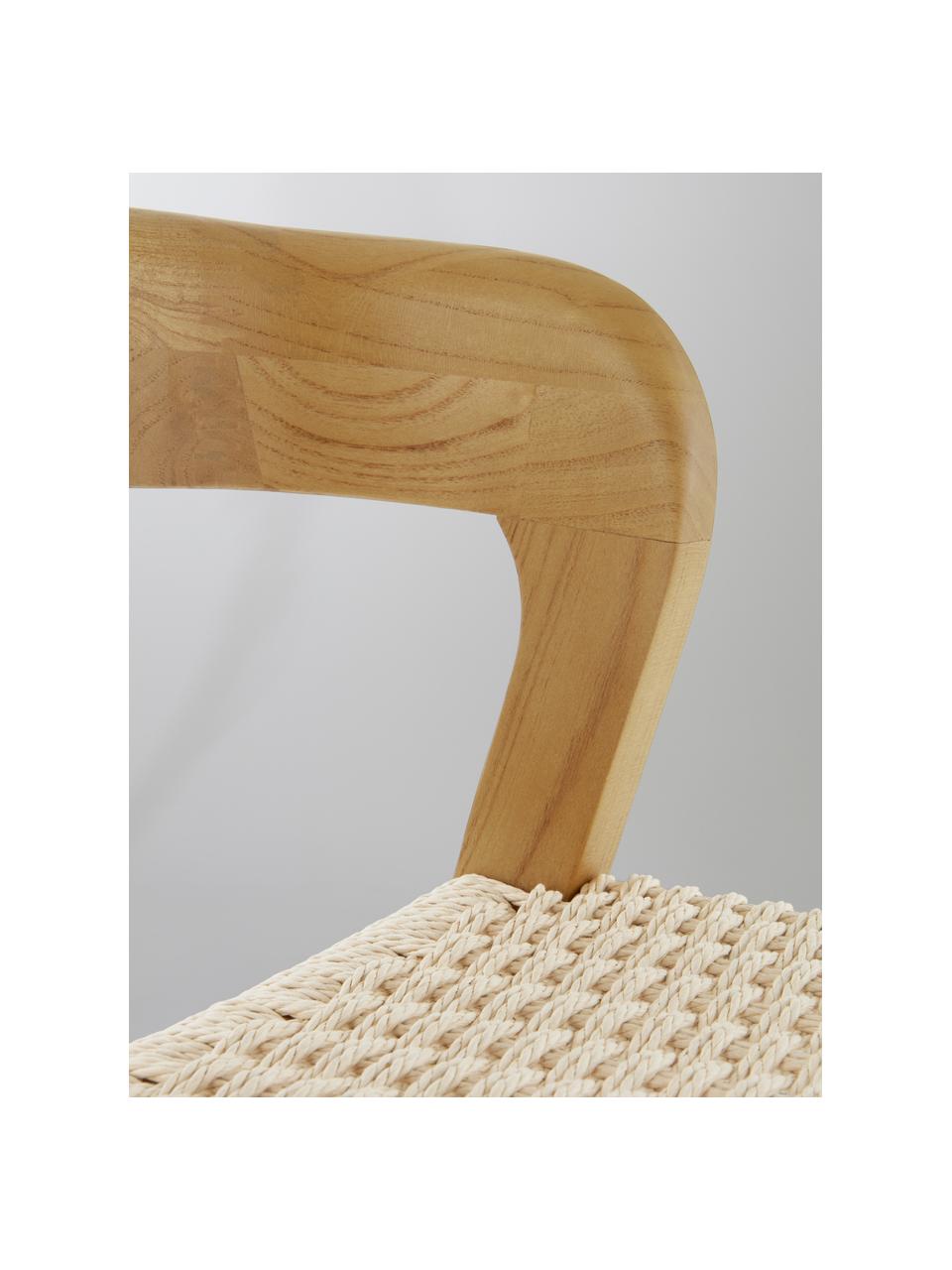 Barkruk Vikdalen, Frame: iepenhout, Zitvlak: gevlochten papierkoord, Lichtbeige, iepenhout, B 45 x H 87 cm