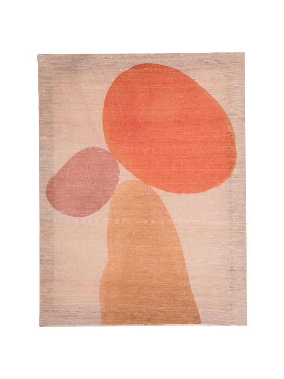 Handbeschilderde canvasdoek Dots, Khadi zijde, Oranje, roze, beige, 50 x 65 cm