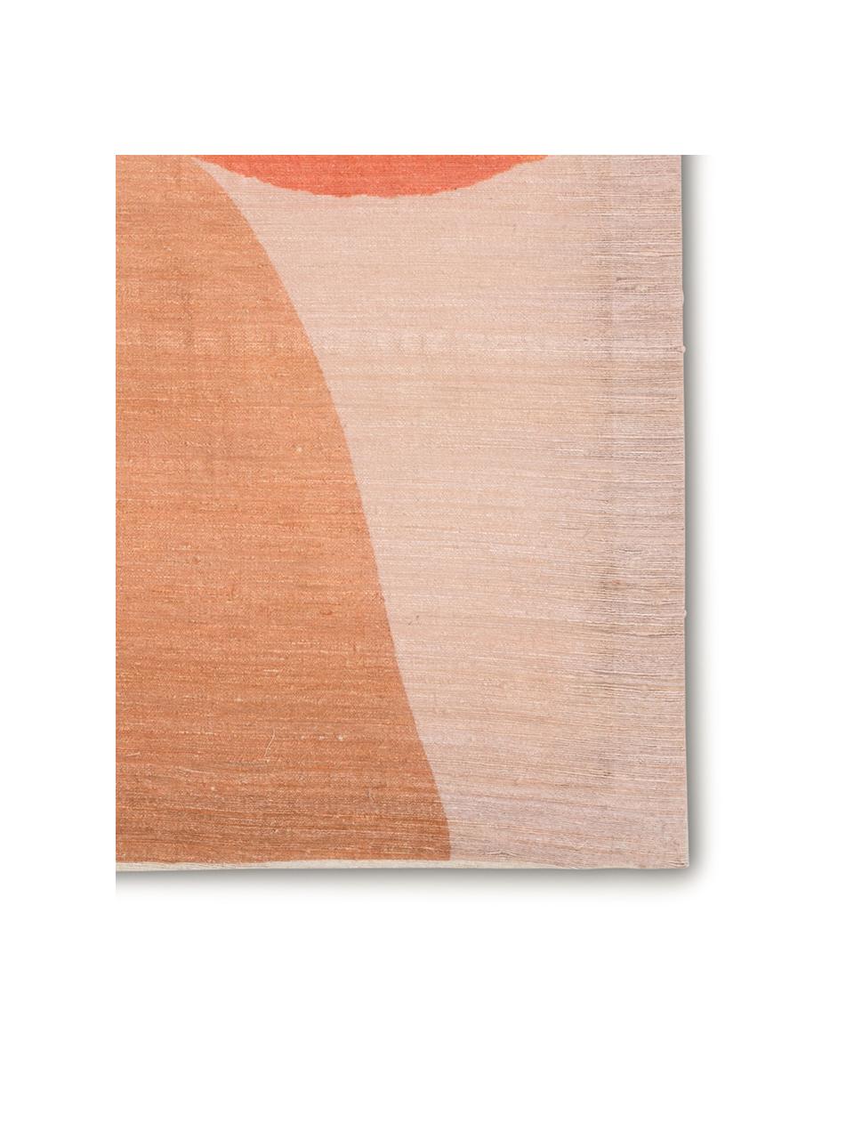 Handbeschilderde canvasdoek Dots, Khadi zijde, Oranje, roze, beige, 50 x 65 cm
