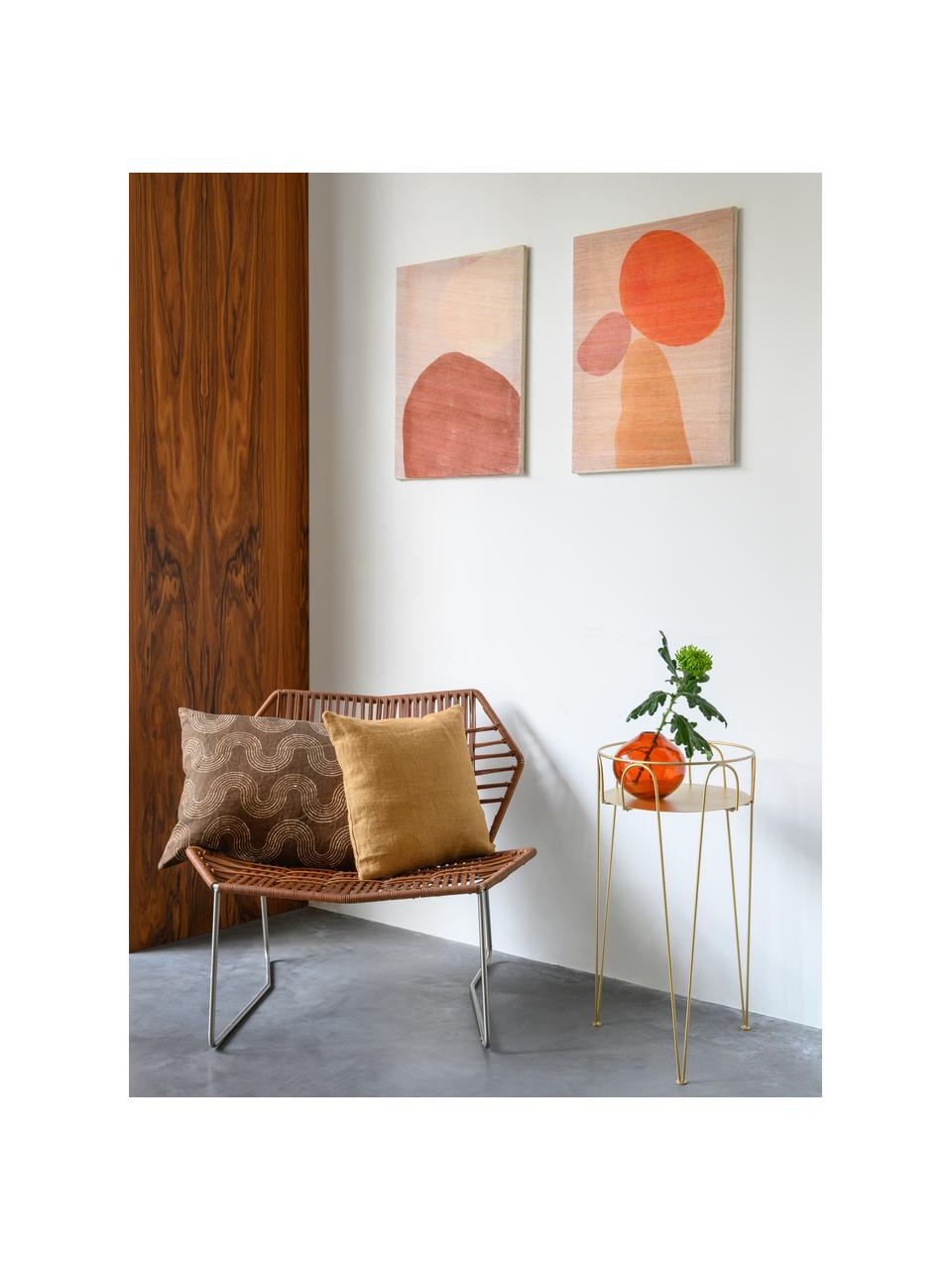 Ręcznie malowany obraz na płótnie Dots, Jedwab Khadi, Pomarańczowy, blady różowy, beżowy, S 50 x W 65 cm