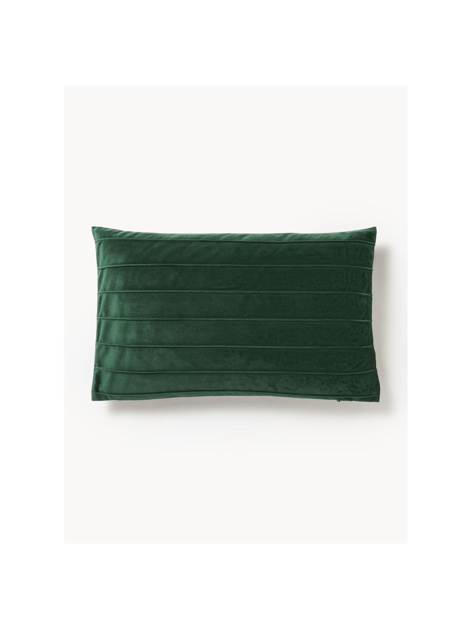 Funda de cojín texturizada de terciopelo Lola, Terciopelo (100% poliéster), Verde oscuro, An 30 x L 50 cm