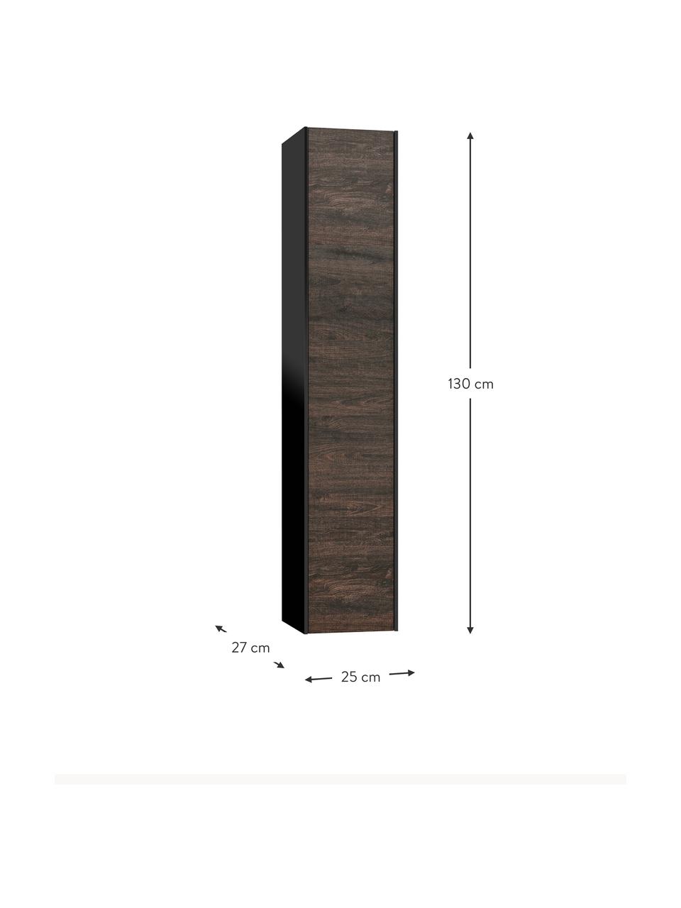 Mueble de baño alto Ago, 25 cm, Estantes: vidrio, aglomerado con lá, Negro, aspecto madera de fresno, An 25 x Al 130 cm