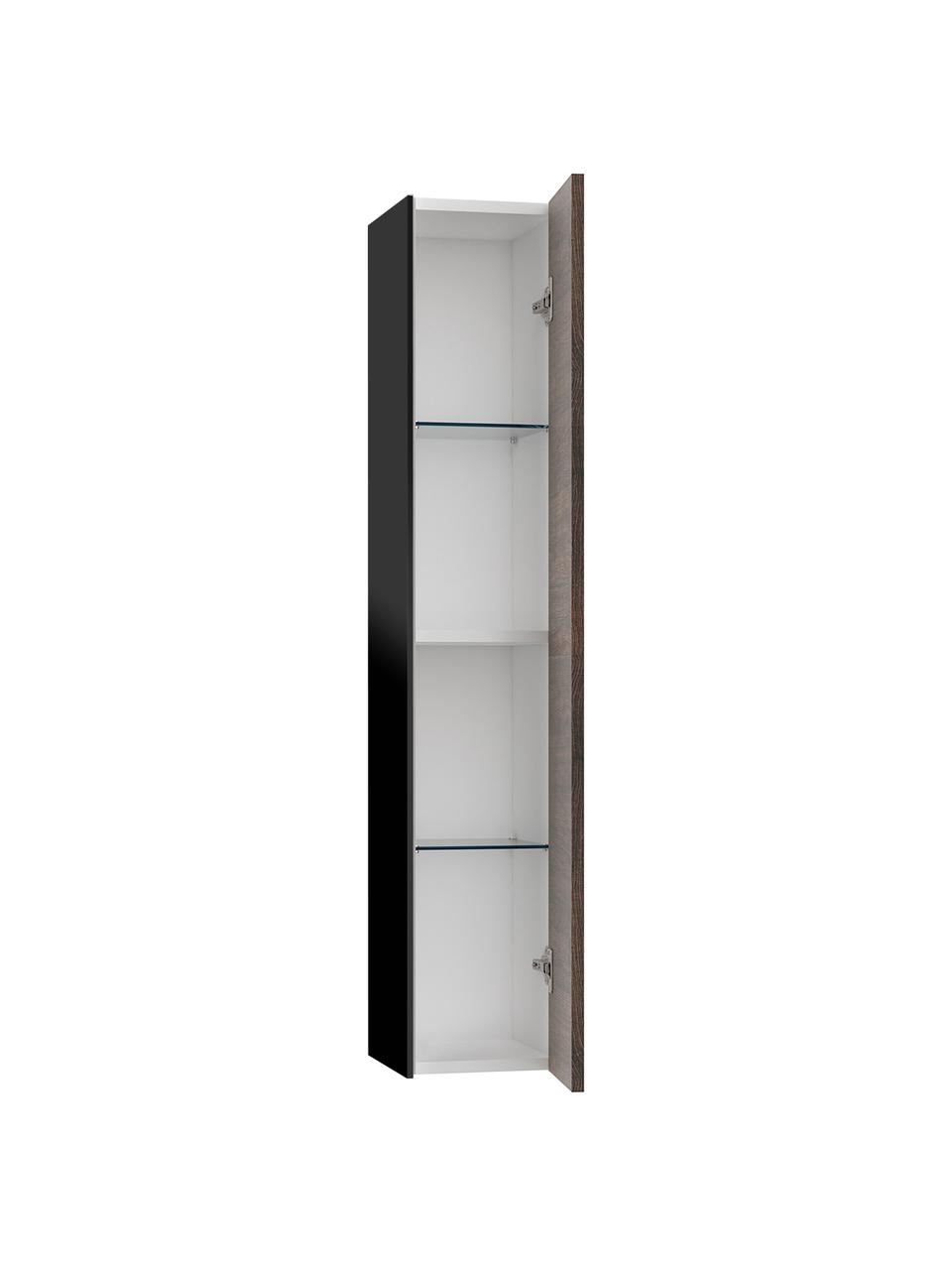 Mueble de baño alto Ago, 25 cm, Estantes: vidrio, aglomerado con lá, Negro, aspecto madera de fresno, An 25 x Al 130 cm