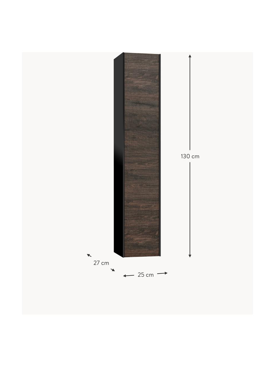 Mueble de baño alto Ago, 25 cm, Estantes: vidrio, aglomerado con lá, Aspecto de madera de fresno, negro, An 25 x Al 130 cm