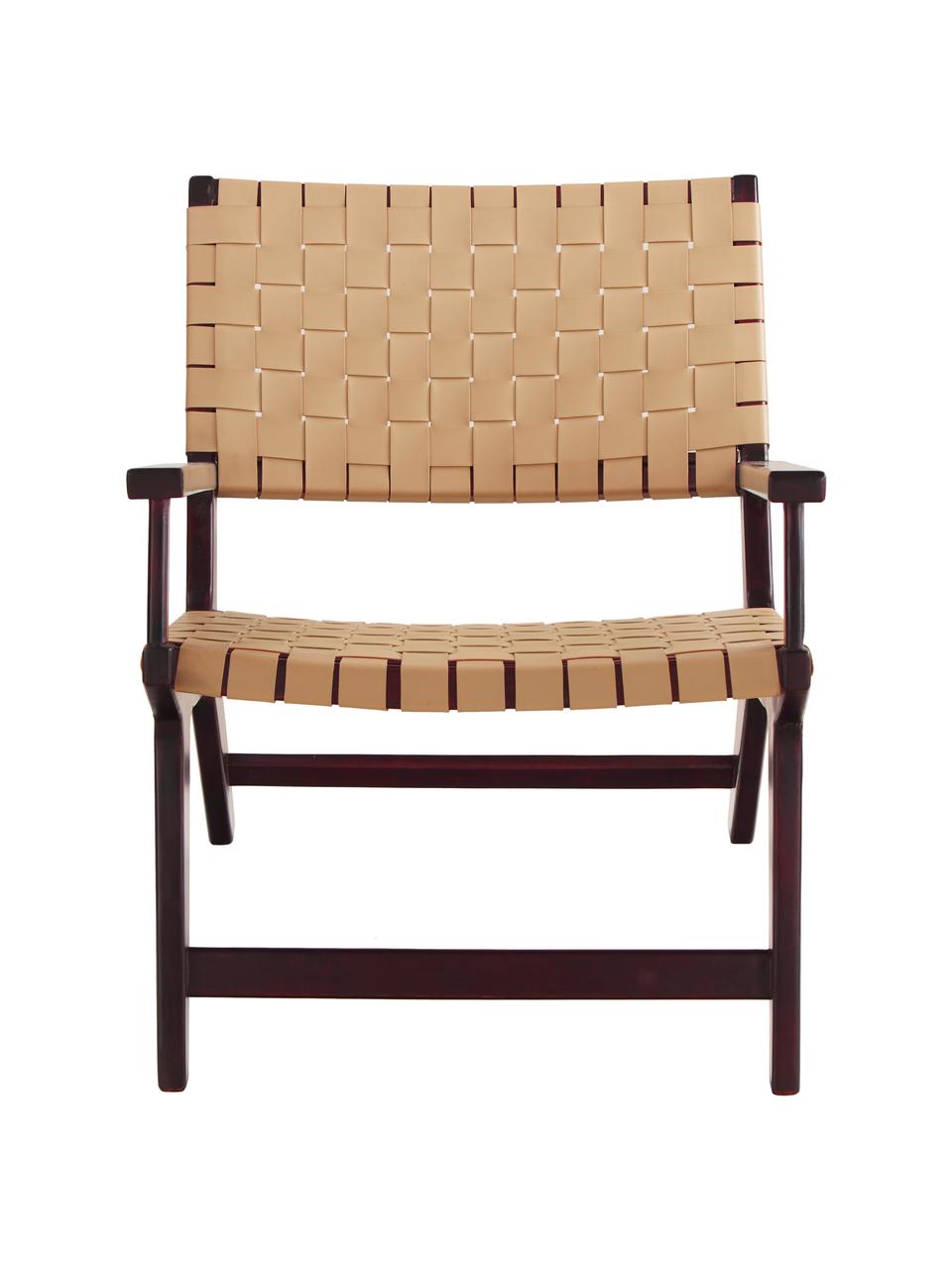 Fotel ze sztucznej skóry Akina, Stelaż: lite drewno akacjowe, lak, Beżowy, S 62 x G 74 cm