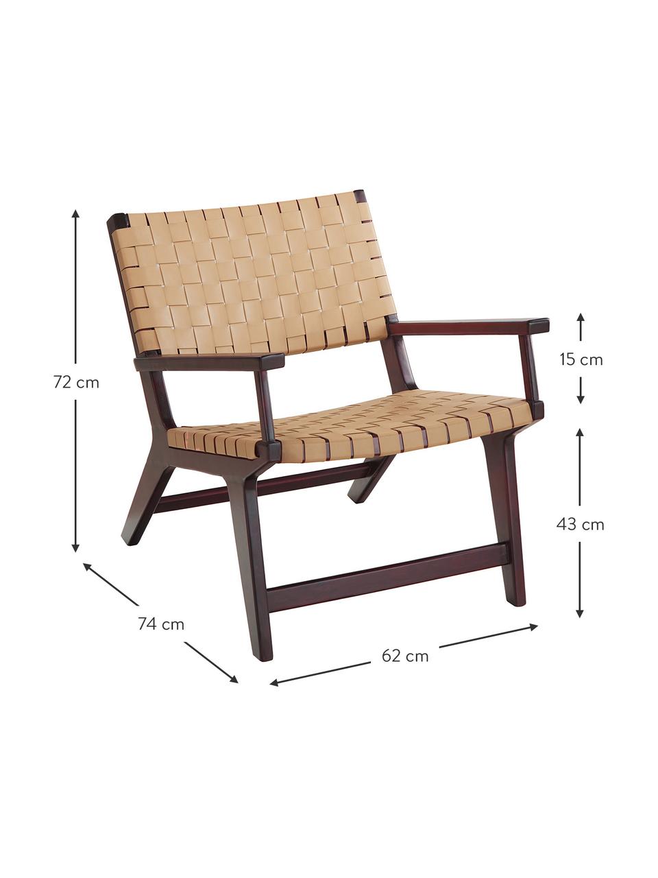 Fotel ze sztucznej skóry Akina, Stelaż: lite drewno akacjowe, lak, Beżowy, S 62 x G 74 cm