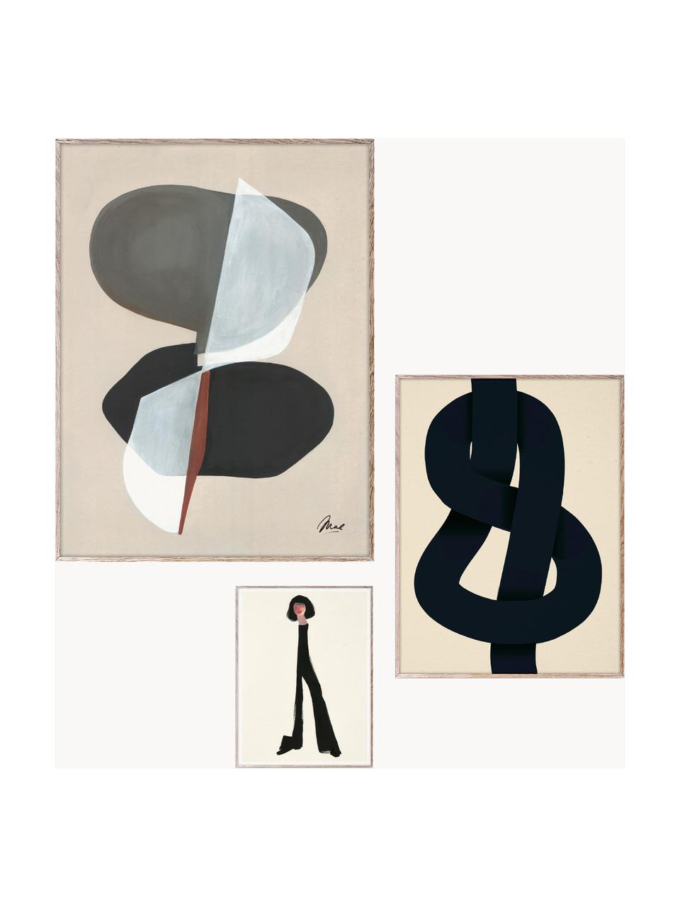 Set de pósters con marco Artwall no. 06, 3 uds., Tonos beige y negros, Set de diferentes tamaños