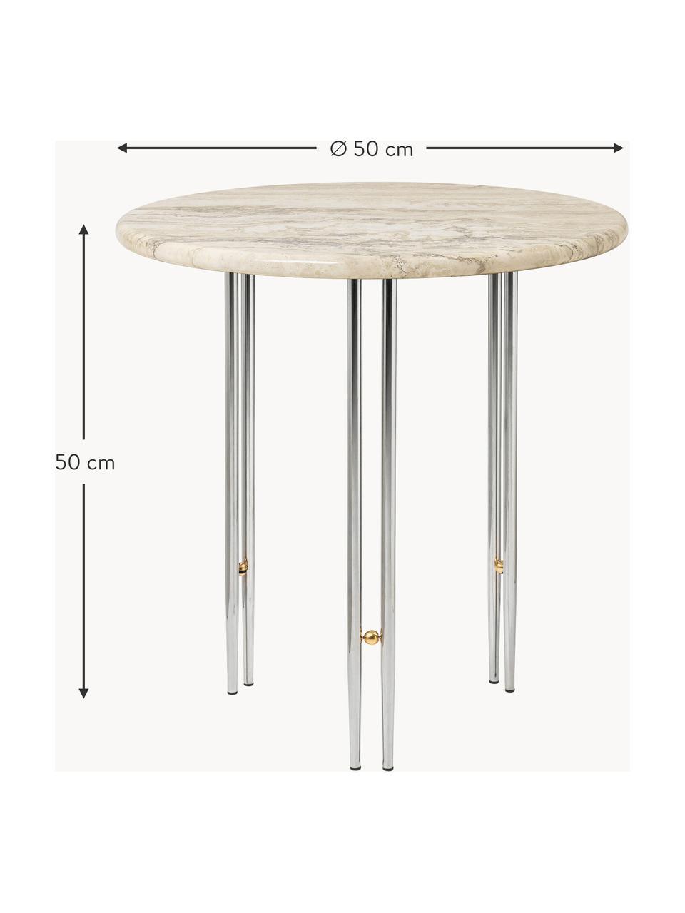 Tavolino rotondo in marmo IOI, Struttura: acciaio verniciato, Decorazione: ottonato, Beige marmorizzato, argentato, Ø 50 x Alt. 50 cm