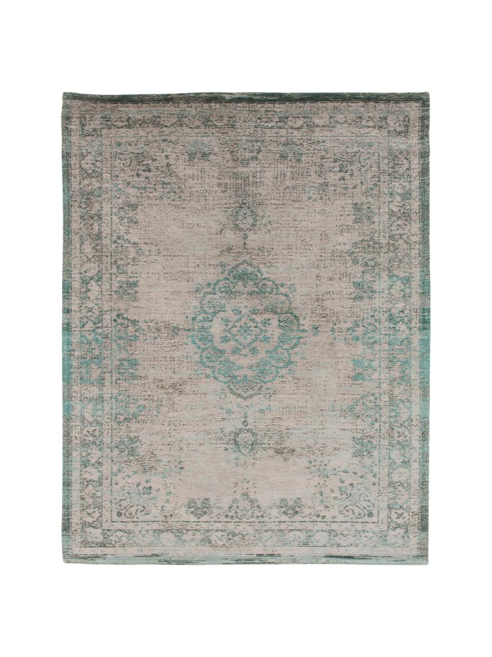 Tappeto vintage in ciniglia Medaillon, Tessuto: Jacquard, Retro: Filato di ciniglia, rives, Verde, rosa, Larg. 140 x Lung. 200 cm (taglia S)