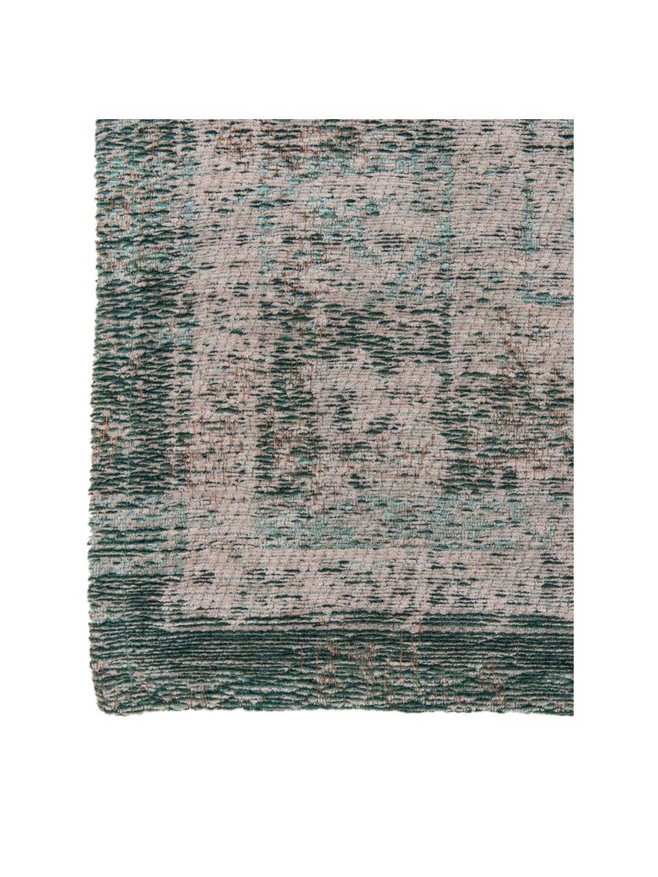 Vintage Chenilleteppich Medaillon, Vorderseite: 100% Chenillegarn (Baumwo, Webart: Jacquard, Rückseite: Chenillegarn, latexbeschi, Grün, Rosa, B 140 x L 200 cm (Größe S)