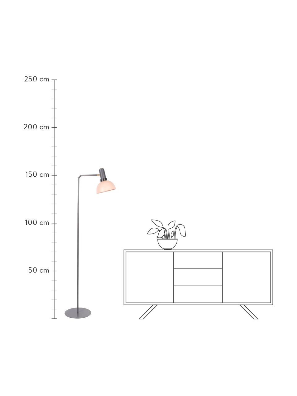 Leeslamp Charlie van metaal, Lampenkap: gecoat metaal, Lampvoet: gecoat metaal, Grijs, roze, D 54 x H 158 cm