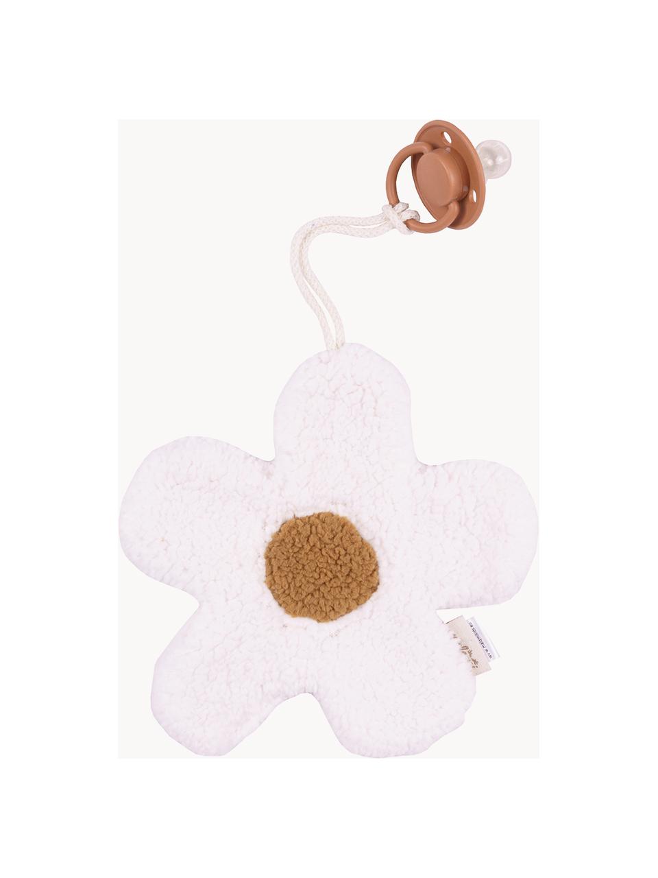 Doudou artesanal Daisy, con clip protage chupetes, Poliéster, Blanco Off White, marrón claro, An 20 x L 20 cm