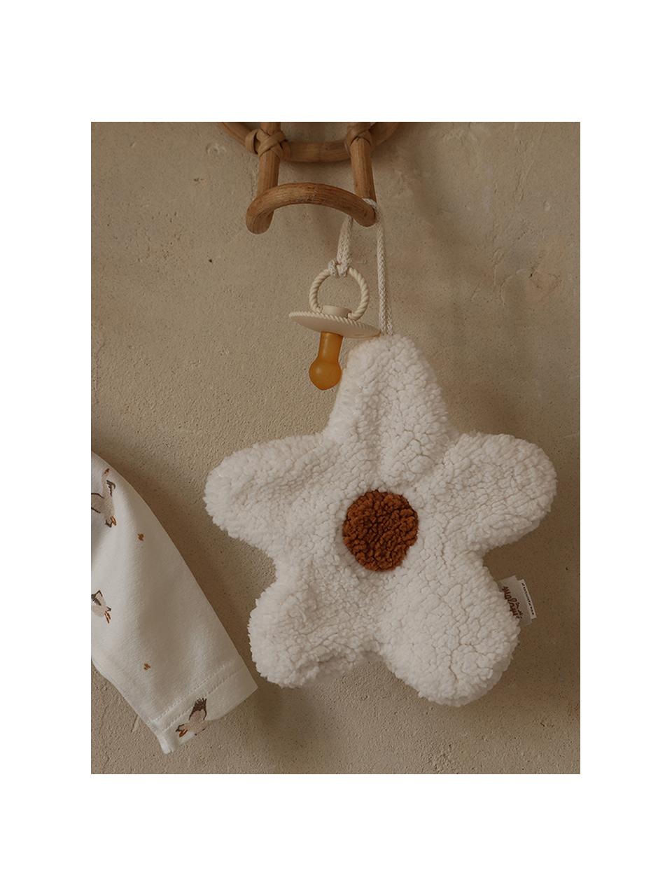 Doudou artesanal Daisy, con clip protage chupetes, Poliéster, Blanco Off White, marrón claro, An 20 x L 20 cm