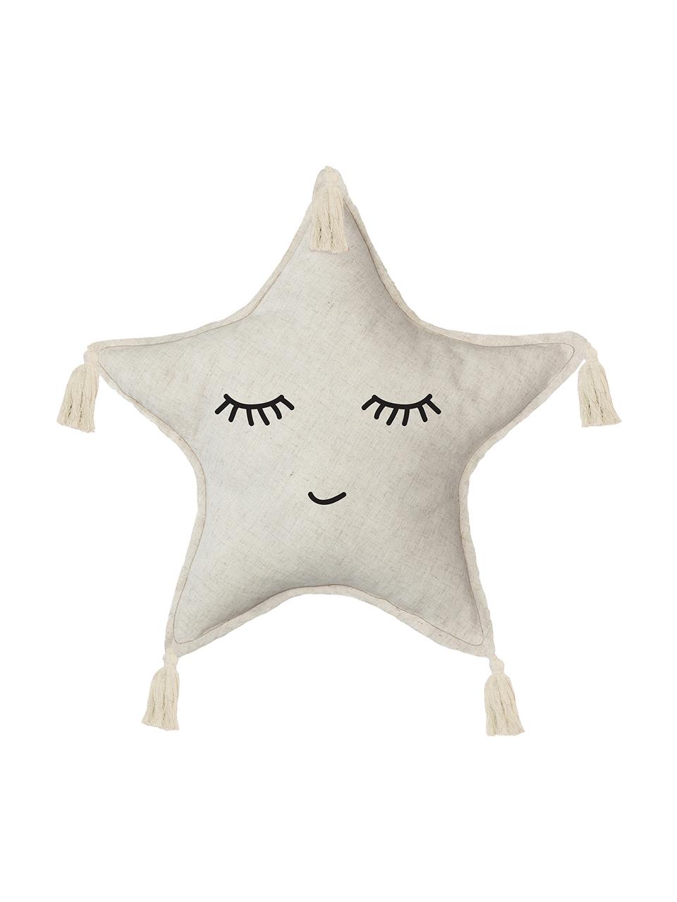 Cojín peluche Happy Star, Funda: 85% poliéster, 15% lino, Beige, An 40 x L 40 cm