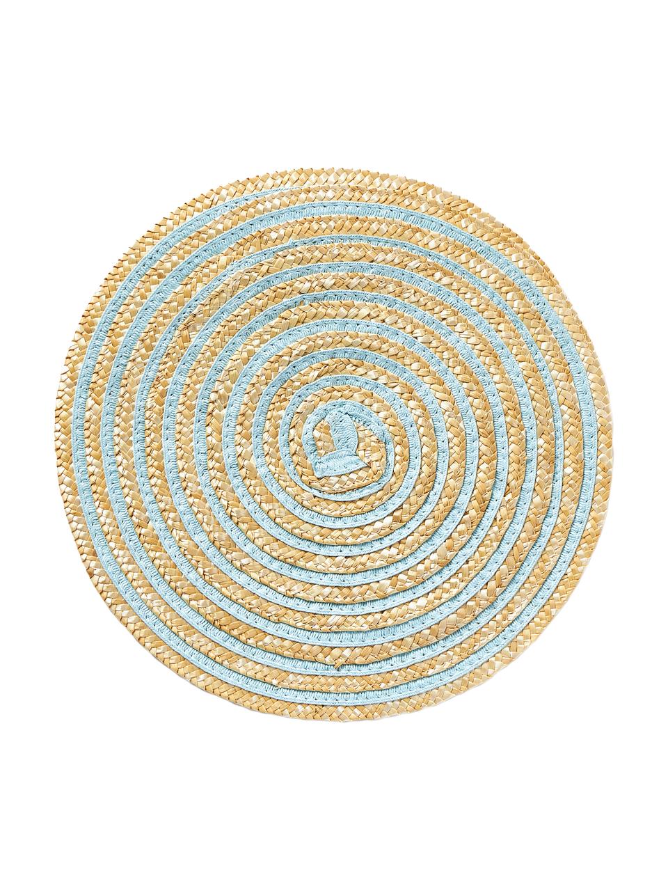 Ronde placemats Baita van bast, 6-delig, Bastvezels, Beige, blauw- en groentinten, Ø 39 cm