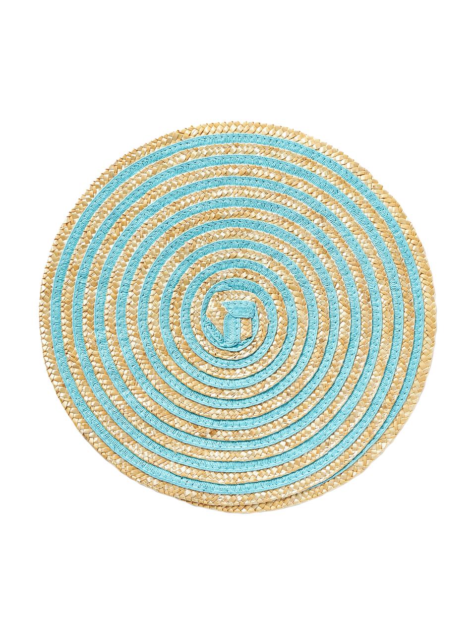 Ronde placemats Baita van bast, 6-delig, Bastvezels, Beige, blauw- en groentinten, Ø 39 cm