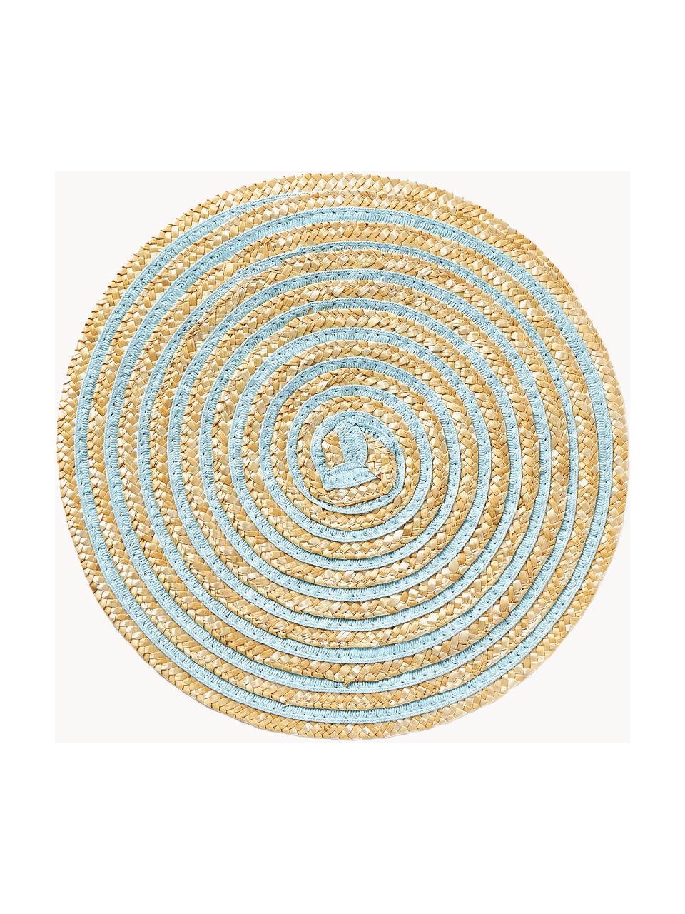 Komplet okrągłych podkładek ze słomy Baita, 6 elem., Włókna łykowe, Beżowy, odcienie niebieskiego, odcienie zielonego, Ø 39 cm