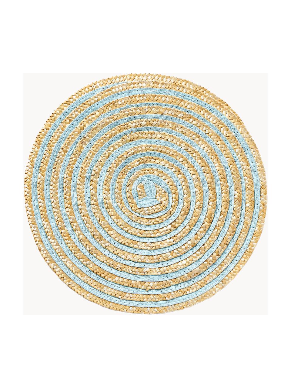 Ronde placemats Baita van raffia, set van 6, Bastvezels, Beige, blauw- en groentinten, Ø 39 cm