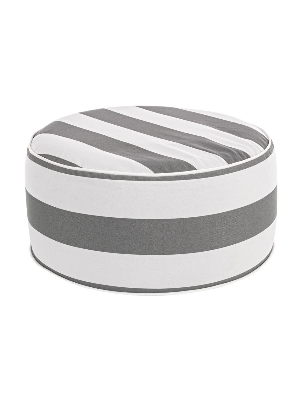 Opblaasbare buitenpoef Stripes in wit/grijs, Bekleding: 100% polyester stof (200 , Wit, grijs, Ø 53 x H 23 cm