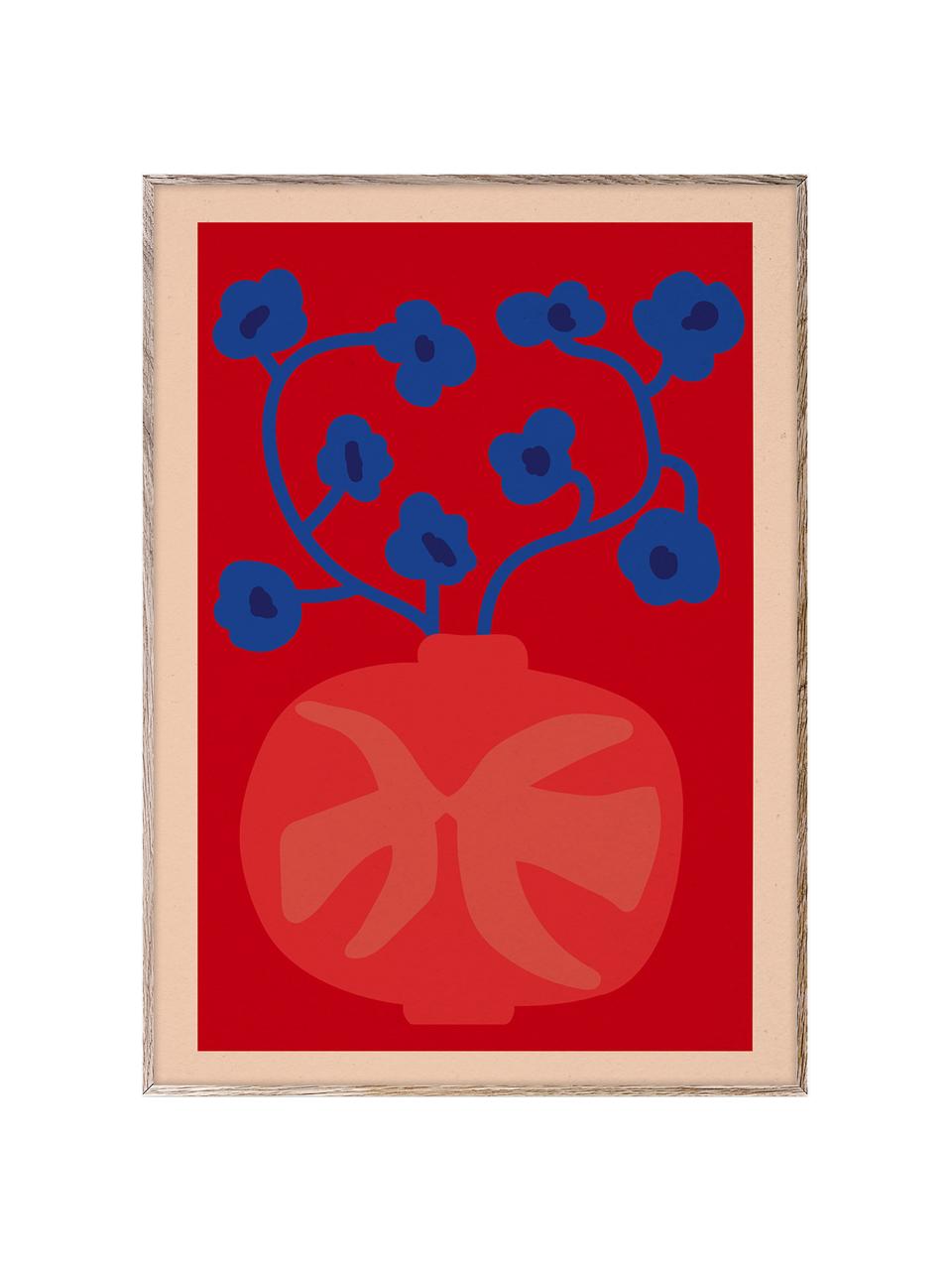 Plakát The Red Vase, 210g matný papír Hahnemühle, digitální tisk s 10 barvami odolnými vůči UV záření, Odstíny červené a modré, Š 30 cm, V 40 cm