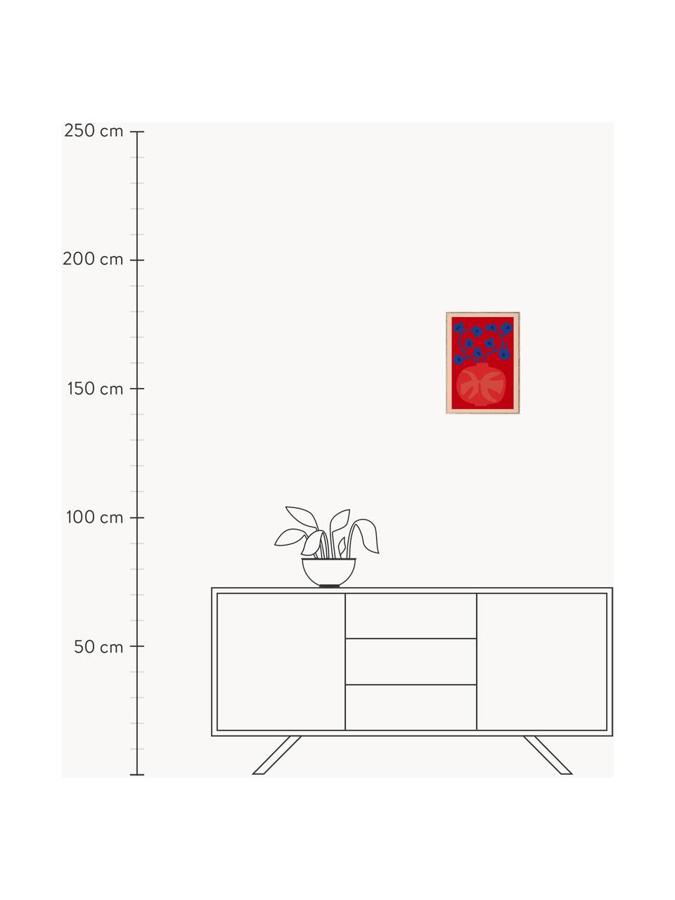 Plakát The Red Vase, 210g matný papír Hahnemühle, digitální tisk s 10 barvami odolnými vůči UV záření, Odstíny červené a modré, Š 30 cm, V 40 cm