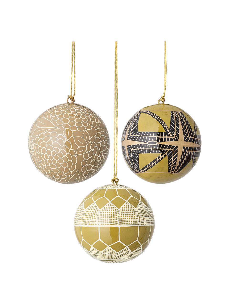 Bola de Navidad Mia, 3 uds., Amarillo, beige, negro, blanco, Ø 7 x Al 7 cm