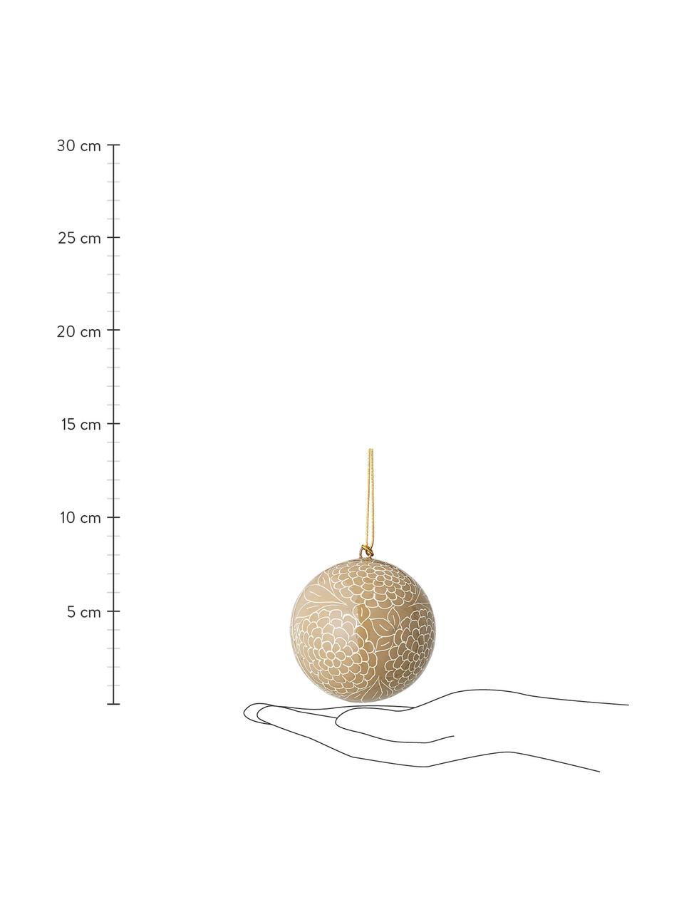 Boule de Noël Mia, 3 élém., Papier mâché, Jaune, beige, noir, blanc, Ø 7 x H 7 cm