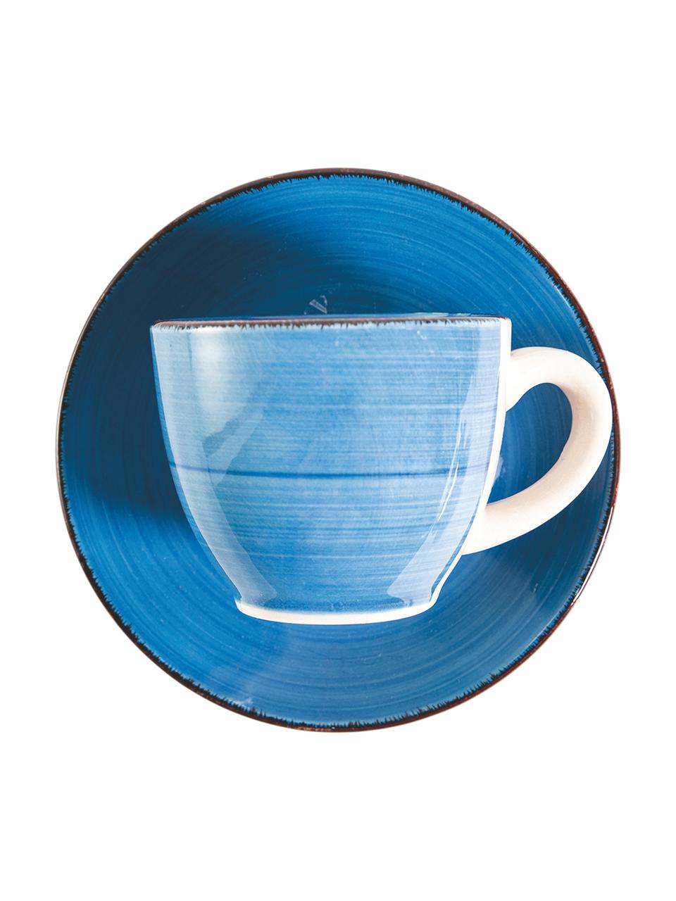 Tasses à expresso avec sous-tasses Baita Acqua, 6 élém., Grès, Tons bleus, Ø 7 x haut. 6 cm, 90 ml