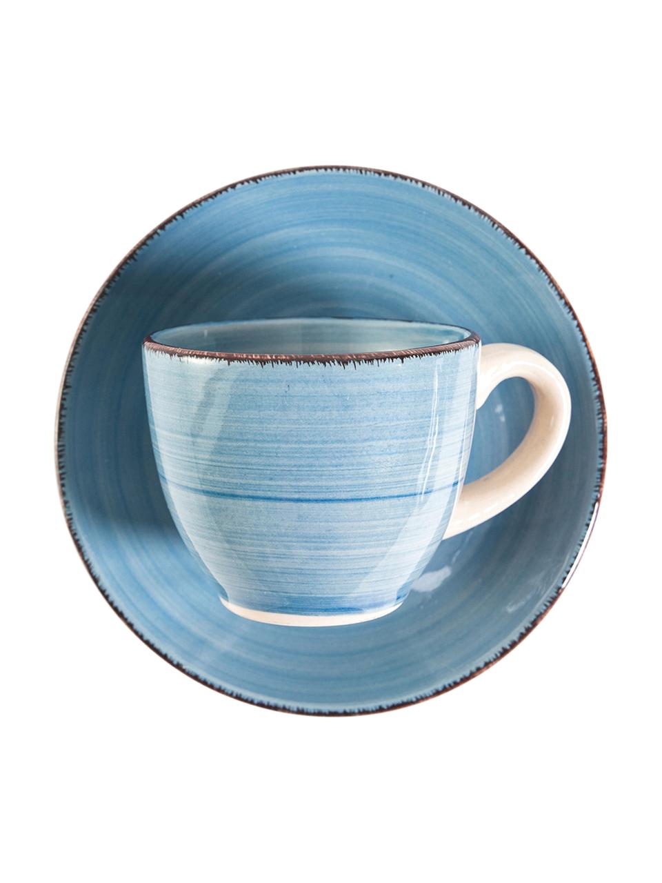 Espressotassen Baita Acqua mit Untertassen, 6er-Set, Keramik, Blautöne, Ø 7 x H 6 cm, 90 ml