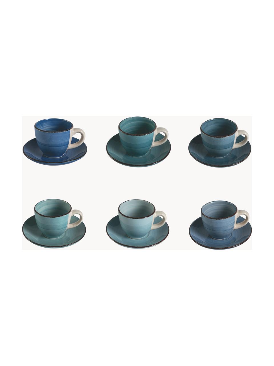 Espressotassen Baita Acqua mit Untertassen, 6er-Set, Keramik, Blautöne, Ø 7 x H 6 cm, 90 ml