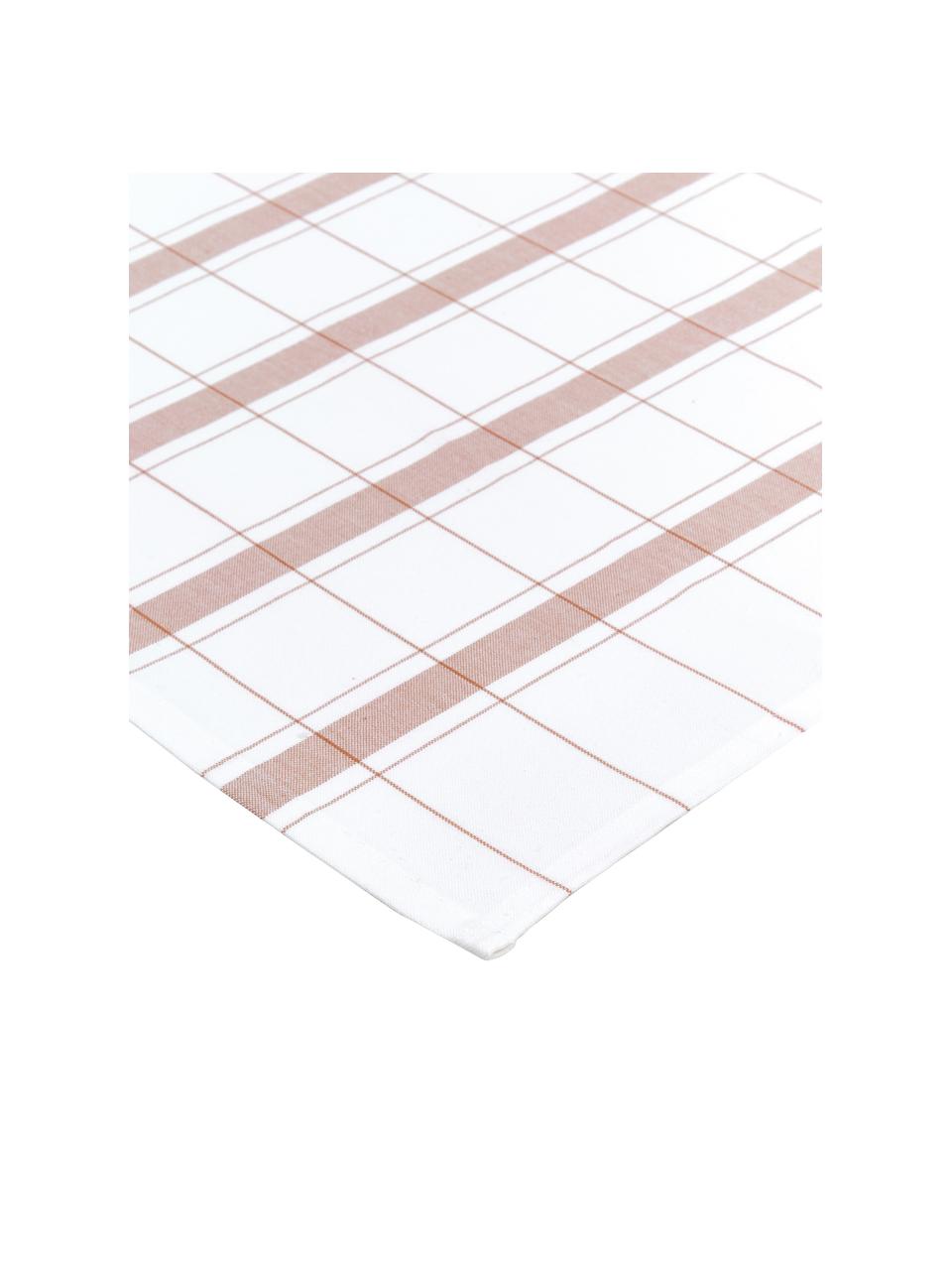 Baumwoll-Geschirrtücher Halida mit Streifen und Karomuster, 2 Stück, 100% Baumwolle, Weiss, Nougatbraun, 55 x 75 cm