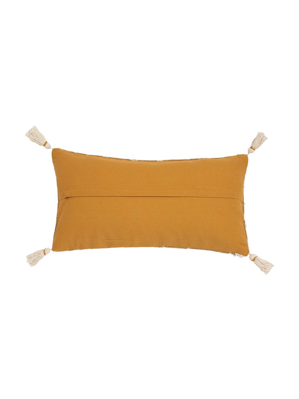 Poszewka na poduszkę z chwostami w stylu boho Boa, 100% bawełna, Żółty, biały, S 30 x D 60 cm