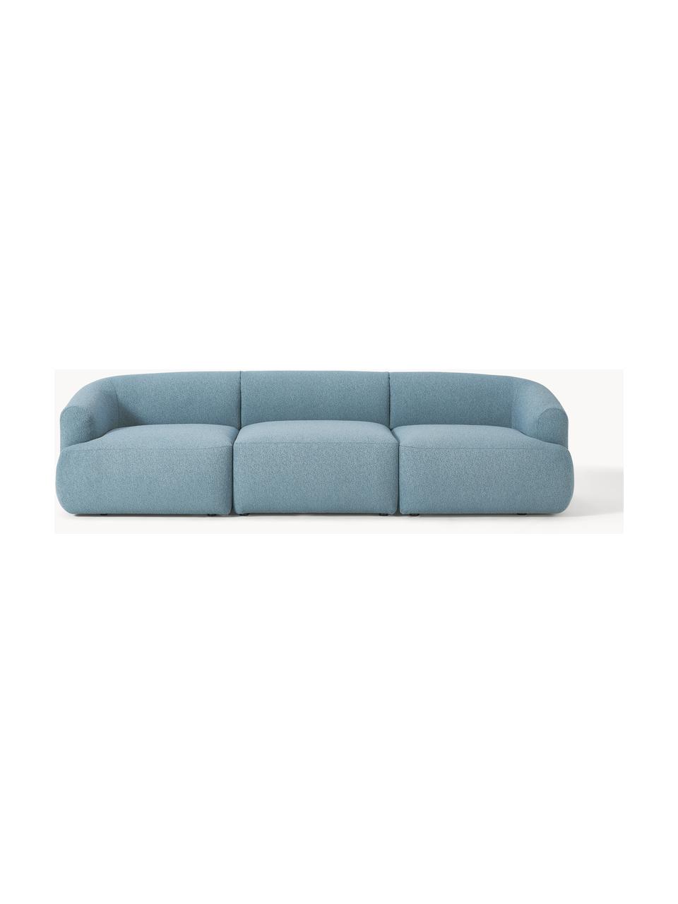 Modulares Bouclé-Sofa Sofia (3-Sitzer), Bezug: Bouclé (100 % Polyester) , Gestell: Fichtenholz, Spanplatte, , Bouclé Blau, B 277 x T 103 cm