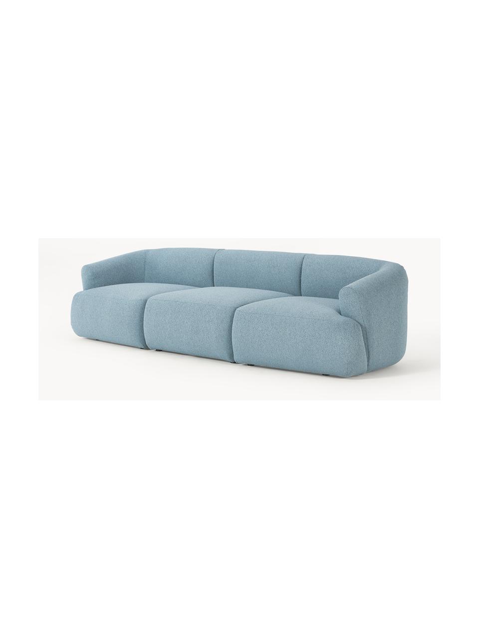 Sofa modułowa bouclé Sofia (3-osobowa), Tapicerka: bouclé (100% poliester) D, Stelaż: drewno świerkowe z certyf, Nogi: tworzywo sztuczne, Niebieski bouclé, S 273 x G 103 cm