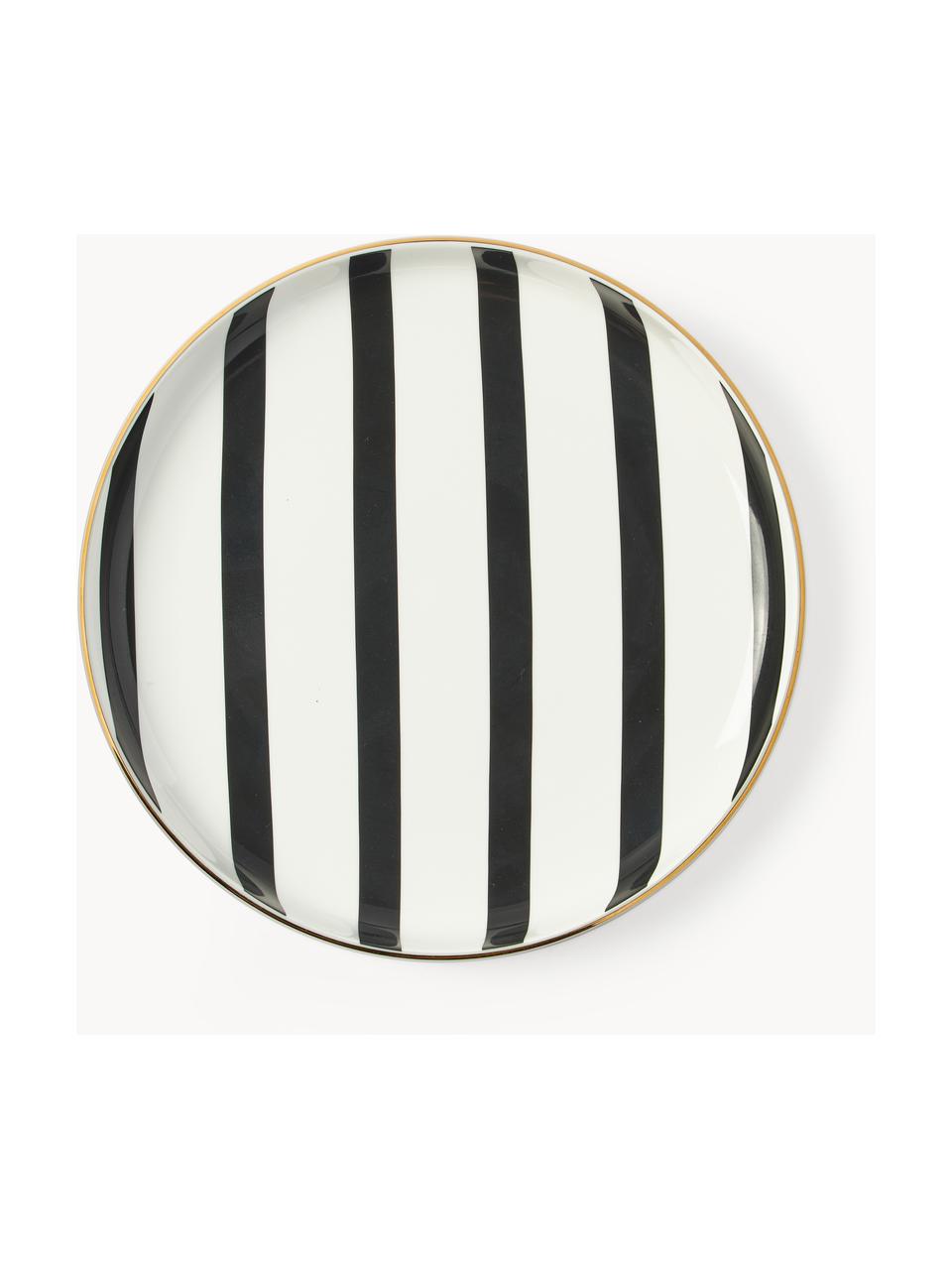 Set 12 stoviglie in porcellana fatto a mano Lumi, 4 persone, Porcellana lucida, Bianco, nero, oro, 4 persone (12 pz)
