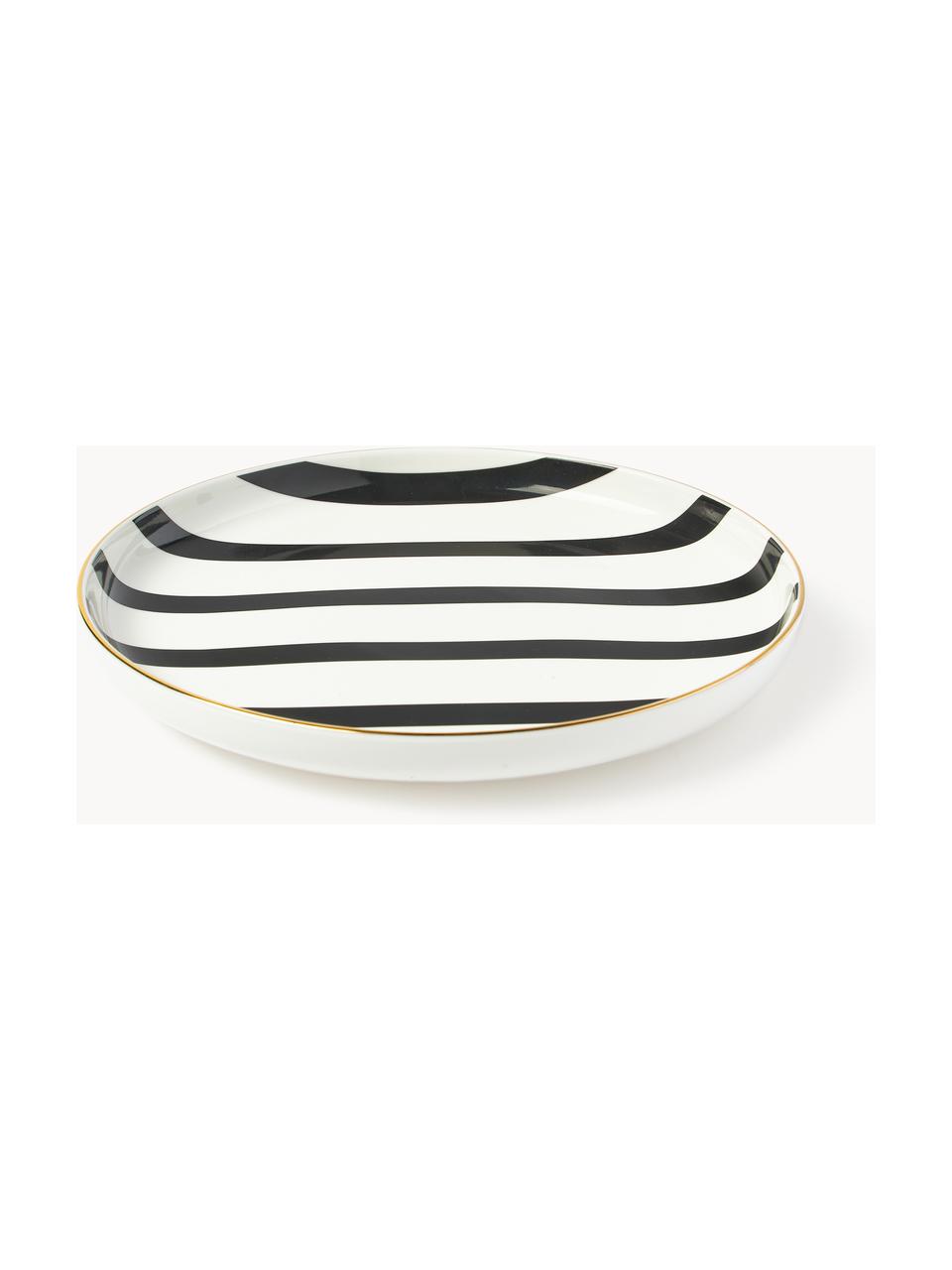 Set 12 stoviglie in porcellana fatto a mano Lumi, 4 persone, Porcellana lucida, Bianco, nero, oro, 4 persone (12 pz)