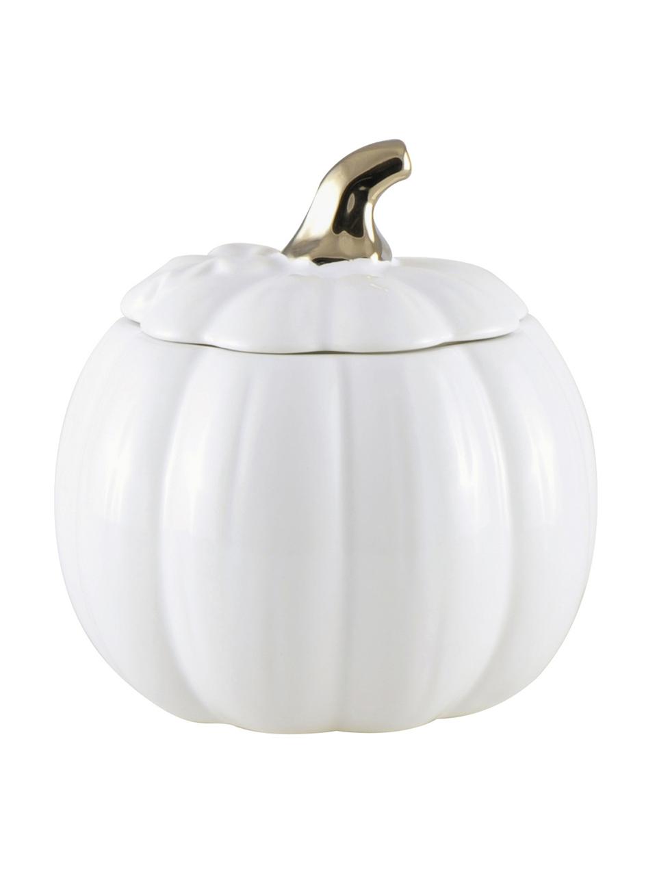 Opbergpot Pumpkin, Keramiek, Wit, goudkleurig, Ø 12 x H 14 cm