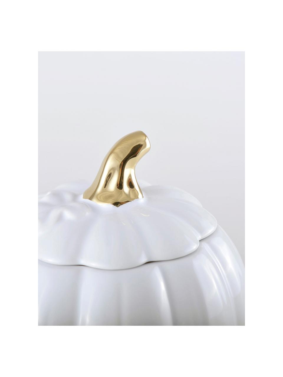Aufbewahrungsdose Pumpkin, Keramik, Weiß, Goldfarben, Ø 13 x H 17 cm