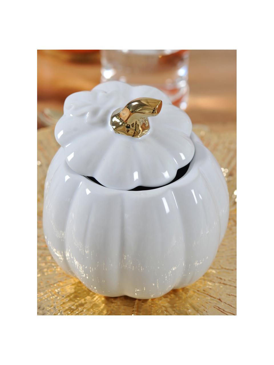 Contenitore Pumpkin, Ceramica, Bianco, dorato, Ø 13 x Alt. 17 cm