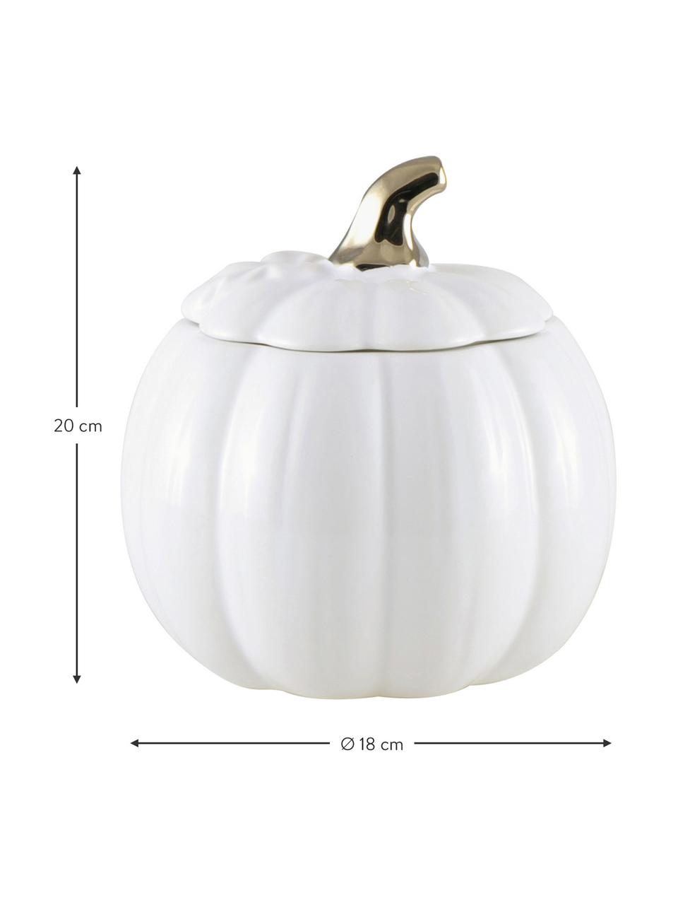 Aufbewahrungsdose Pumpkin, Keramik, Weiß, Goldfarben, Ø 13 x H 17 cm