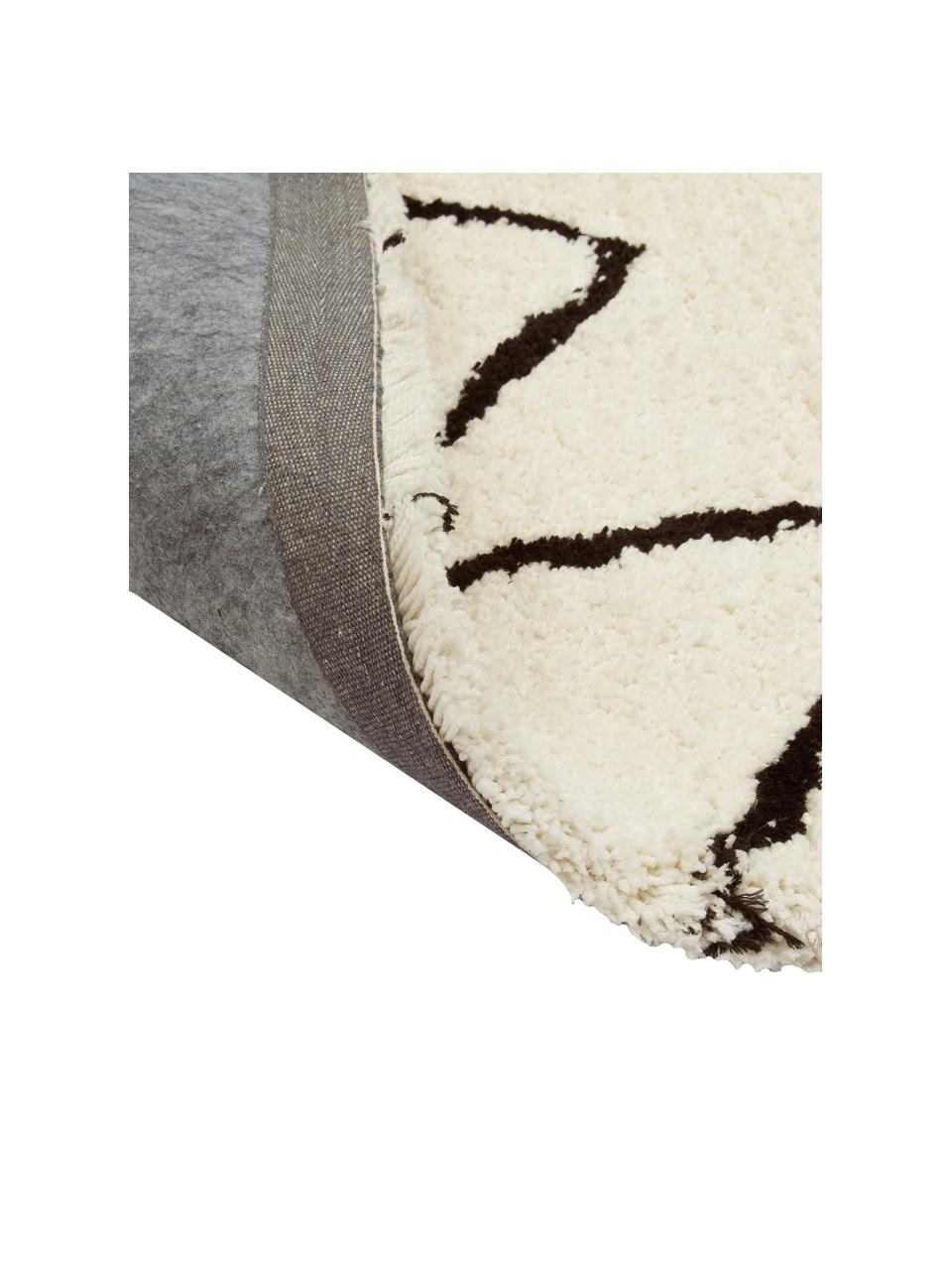 Handgetufte hoogpolige loper Davin in crèmekleur, Bovenzijde: 100% polyester-microvezel, Onderzijde: gerecycled polyester, Crèmekleurig & zwart, met patroon, B 80 x L 200 cm