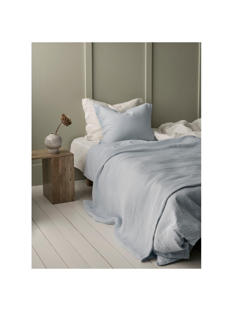 Bedsprei Candela van lichtblauwe biokatoenen mousseline, 100% biokatoen, GOTS gecertificeerd, Lichtblauw, B 260 x L 260 cm (voor bedden tot 200 x 200)